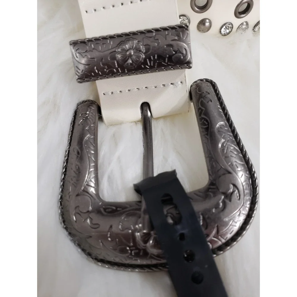 NEW Madden Girl‎ Studded Leather White Belt Brown Cowgirl Western Rodeo Boho 38